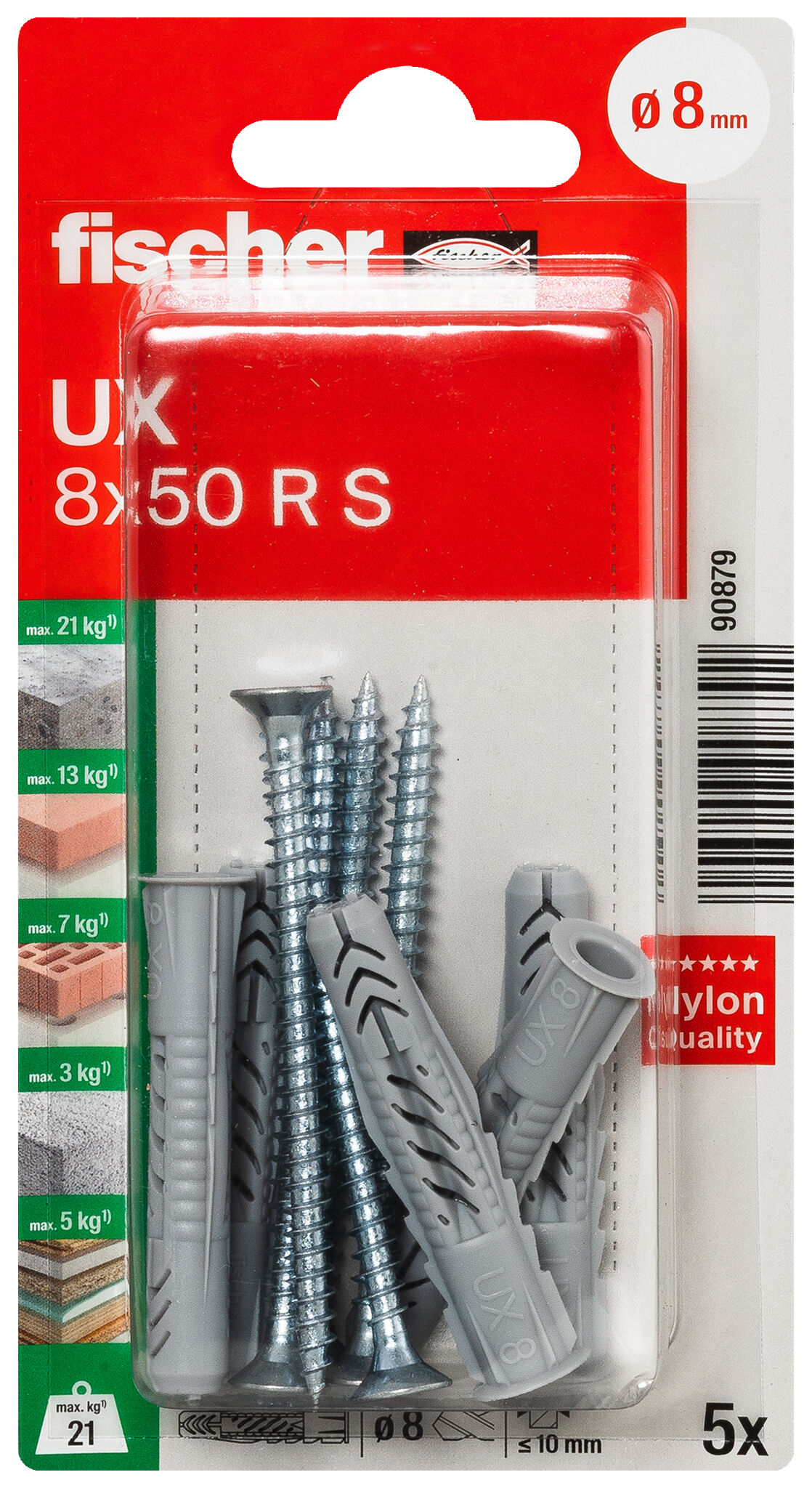 Cubic U/プレシャス fischer Universal plug UX 8 x 50 R with rim and screw